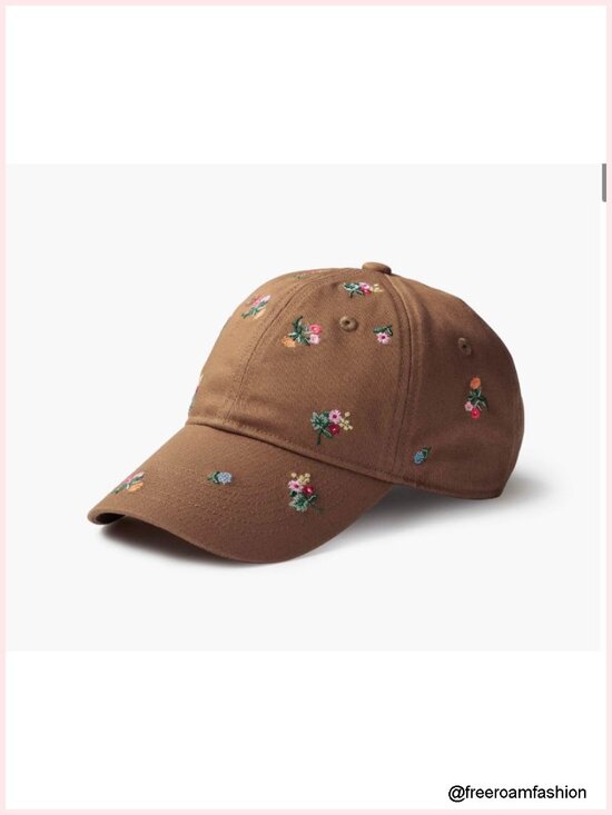 100% Cotton Baseball Cap, Embroidered Floral, Adjustable Strap, Classic 6 Panel